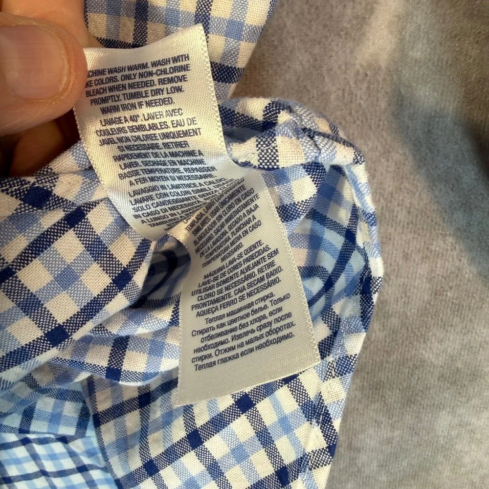 Ralph Lauren Button Down Shirt Boys M 10-12 Blue White Plaid Long Sleeve Pony